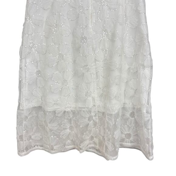 Adrianna Papell Tie Strap Lace Overlay Floral Midi Cocktail Dress White Size 16 - Picture 12 of 16